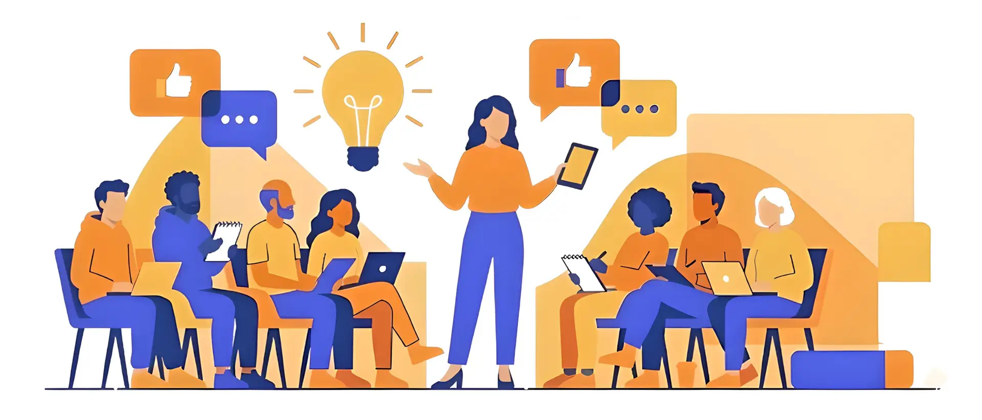 Illustration d'une session de formation animée par Justine Dupuis : transmission de connaissances et échanges interactifs avec un groupe.